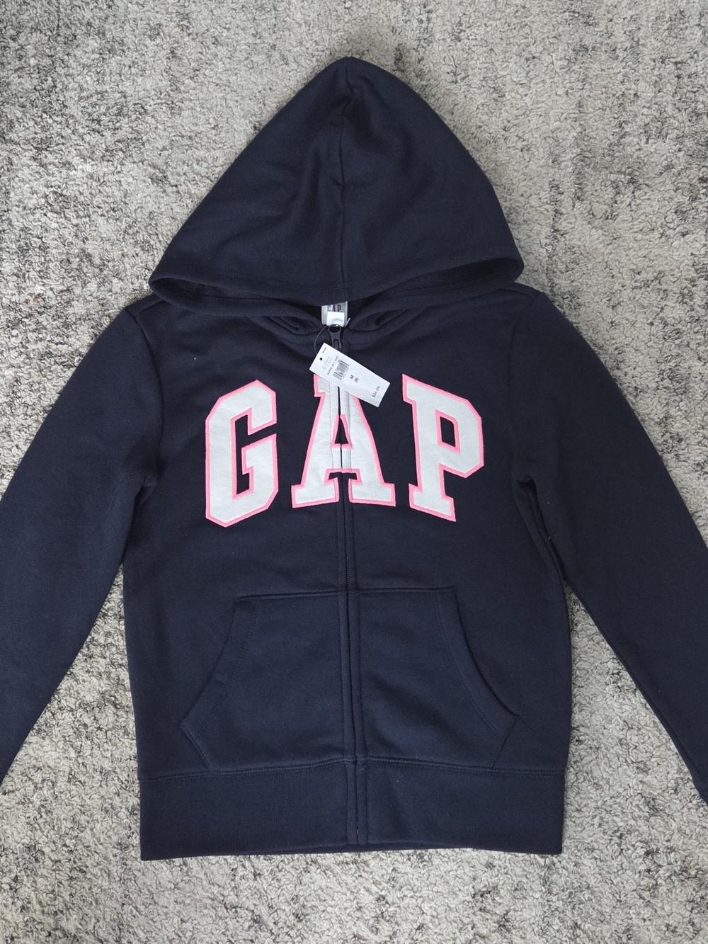 GAP Kids Navy Zip Hoodie with Pink-Trim Logo